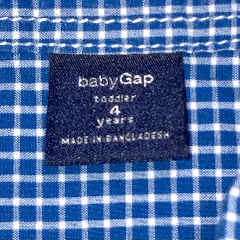 GAP Blue Plaid Button Down Shirt Boy’s 4 Preppy Western Top Gingham Casual Check